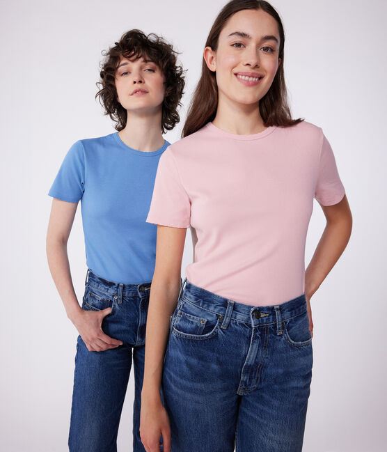 Women's Iconic Cocotte stitch cotton T-Shirt ALASKA blue