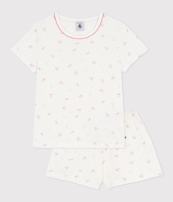 Children's short floral-print openwork cotton pyjamas MARSHMALLOW white/MULTICO white