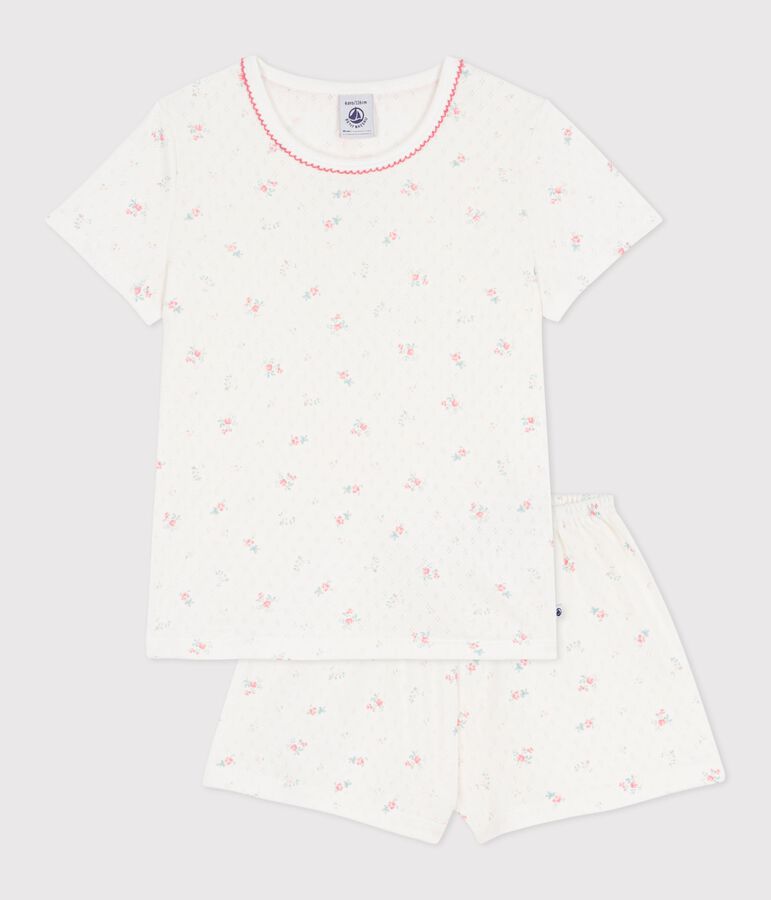 Children's short floral-print openwork cotton pyjamas white/multicolor