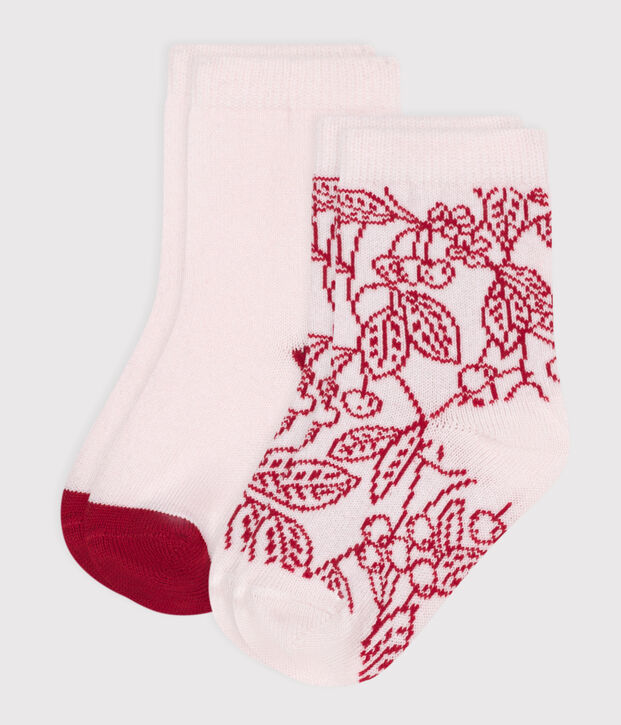 Pairs of baby girls' flower-patterned cotton socks - 2-Pack multicolor