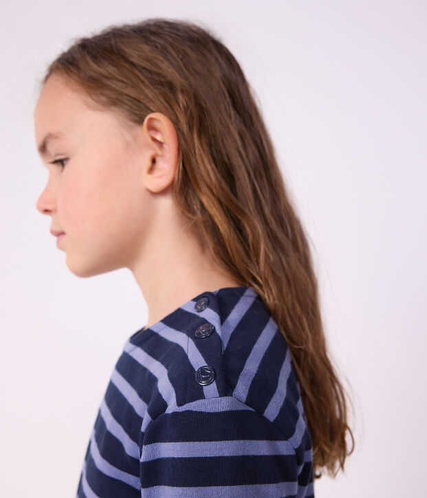 Children's long-sleeved stripy cotton dress blue/real