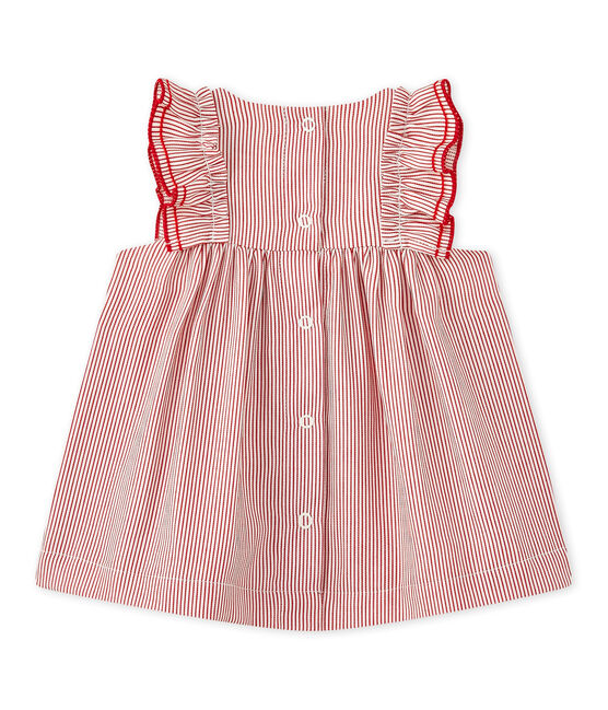 Baby girls' striped poplin dress LAIT white/TERKUIT red