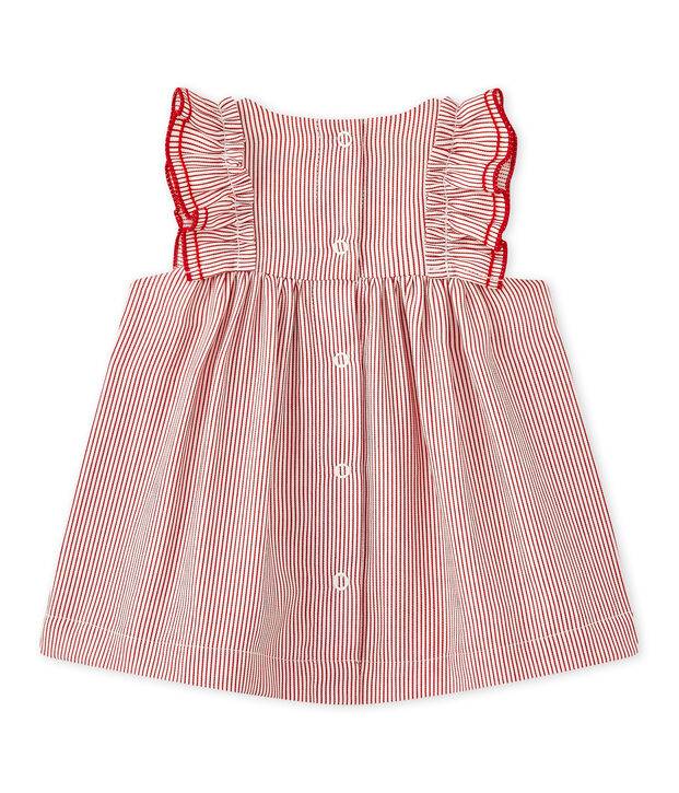 Baby girls' striped poplin dress white/red