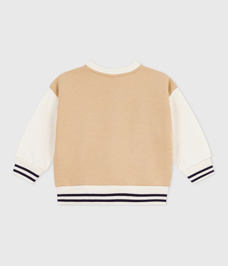 Babies' varsity-style jacket in colourblock cotton with a badge beige/ecru