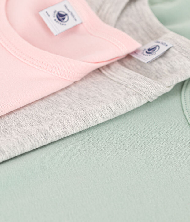 Set of 3 girls' long-sleeved cotton T-shirts multicolor