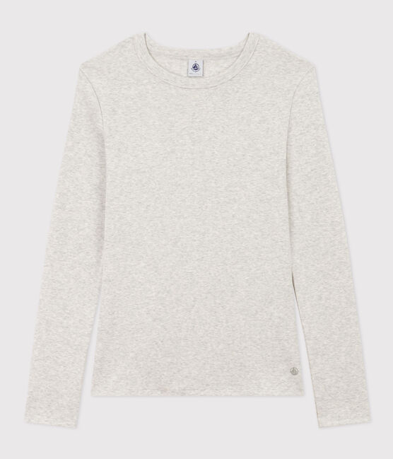 Women's plain rib knit long-sleeved Iconic T-shirt BELUGA CHINE grey