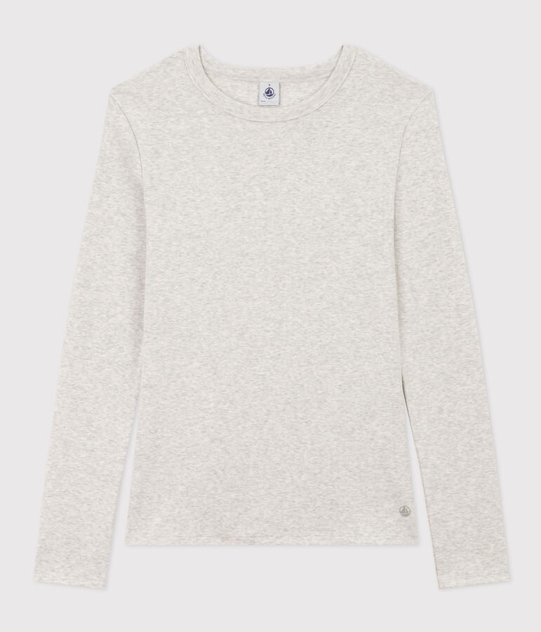 Women's plain rib knit long-sleeved Iconic T-shirt grey