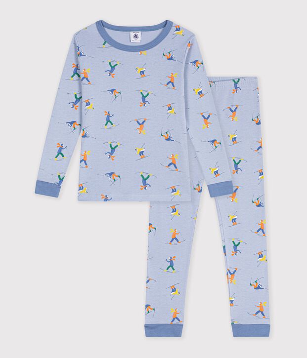 Children's snug-fitting printed cotton pyjamas blue/white/multicolor