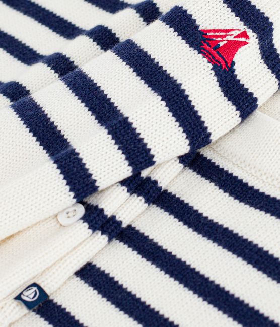 Babies' 2-piece stripy knit Breton top outfit MARSHMALLOW blue/SOIR