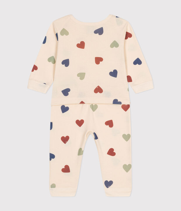 Babies' Footless Cotton Heart Pyjamas Ecru/multicolor