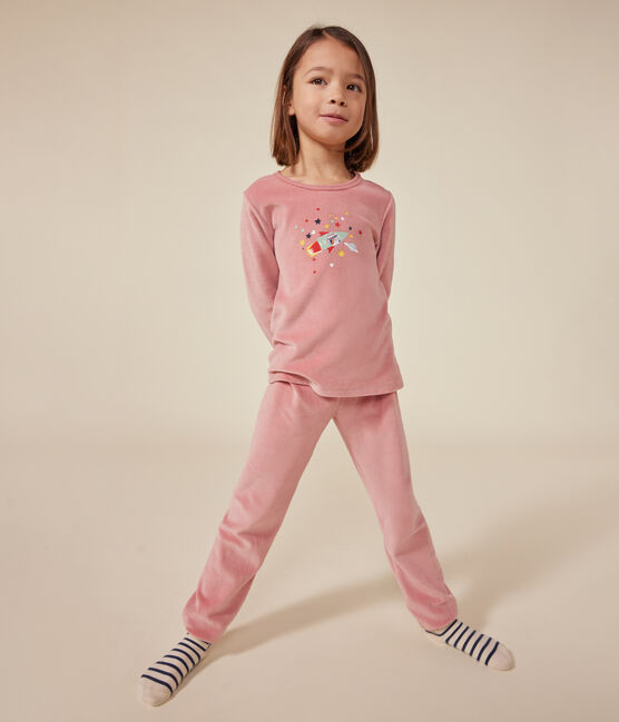 Children's plain velvet pyjamas ROSEWOOD pink