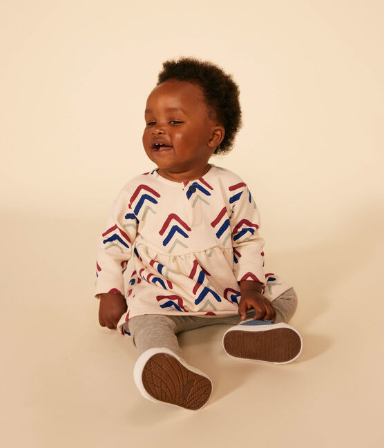 Babies' Long-Sleeved Fleece Dress AVALANCHE white/MULTICO