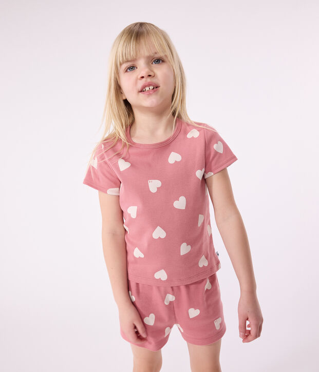 Children's short heart-pattern cotton pyjamas pink/white