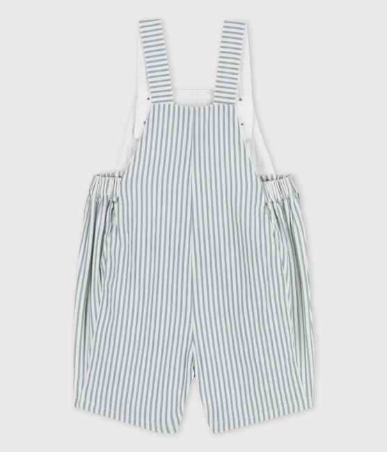 Babies' Seersucker Dungaree Shorts BRUT blue/MARSHMALLOW white