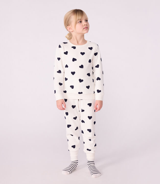 Children's cotton terry pyjamas printed with hearts blue/blue