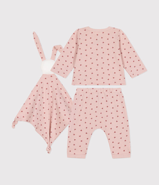 Babies' cotton cardigan, trousers and comforter boxed set SALINE pink/ROSEWOOD