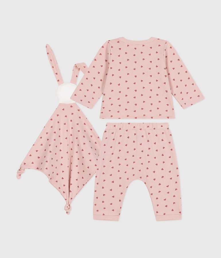 Babies' cotton cardigan, trousers and comforter boxed set pink/pink