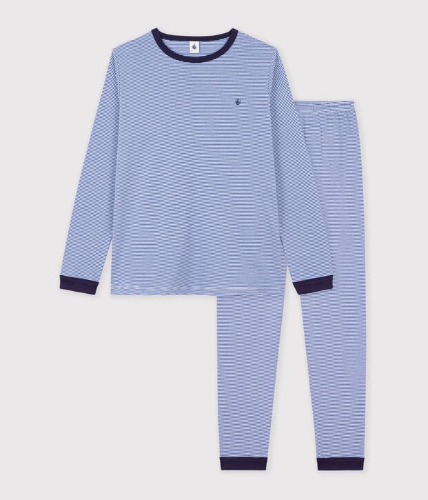 Children's stripy cotton pyjamas blue/white