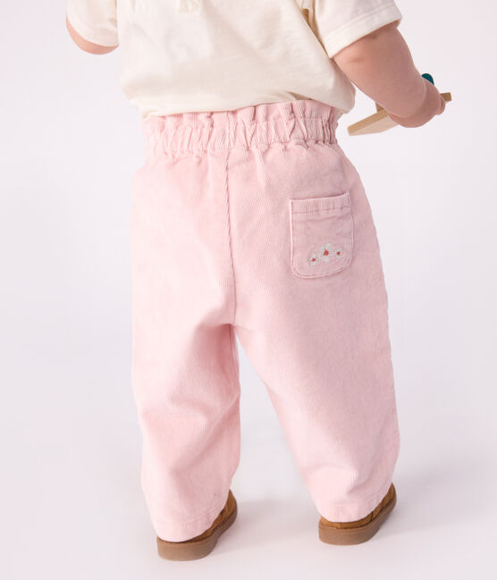 Babies' plain velour trousers with an embroidered back pocket JOLI pink