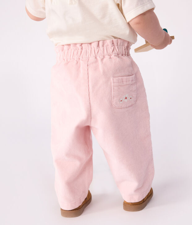 Babies' plain velour trousers with an embroidered back pocket JOLI