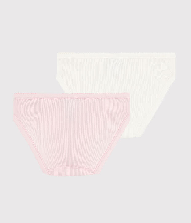 Girls' Ribbed White and Pink Cotton Knickers - 2-Pack multicolor