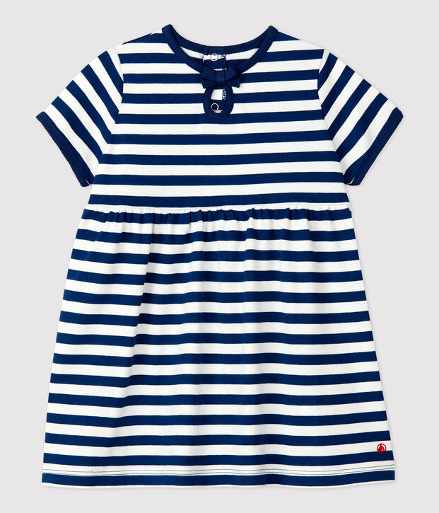 Babies' Short-Sleeved Striped Jersey Dress blue/white