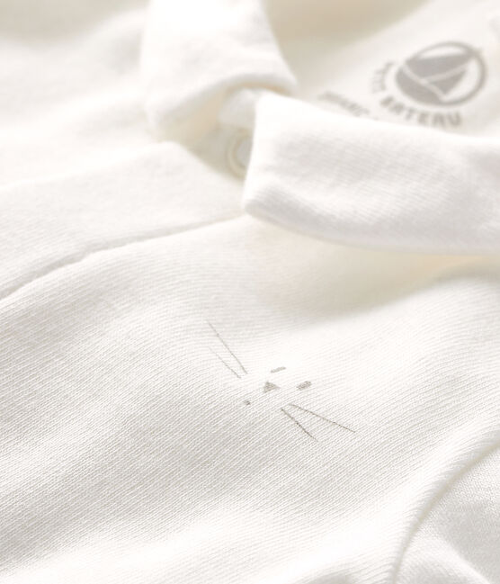 Baby boys' long-sleeved bodysuit with collar MARSHMALLOW white