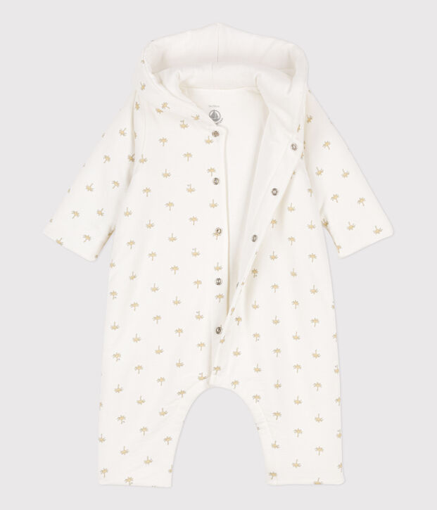 Babies' Quilted Cotton Hooded Jumpsuit white/multicolor