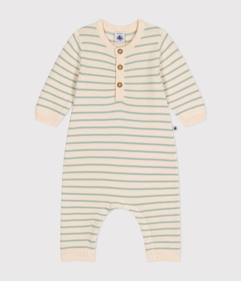 Babies' Knit Jumpsuit Ecru/green