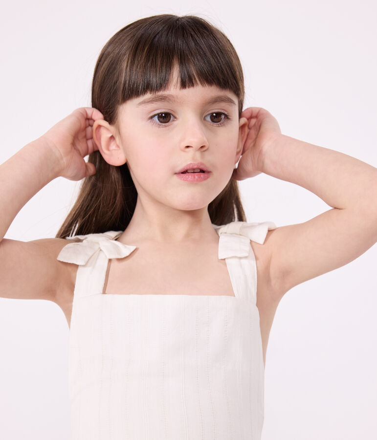 Children's long strappy dress in plain cotton ECUME white