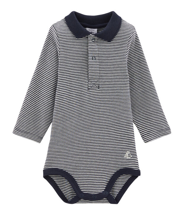 Baby Boys' Long-Sleeved Polo Shirt with Collar blue/white