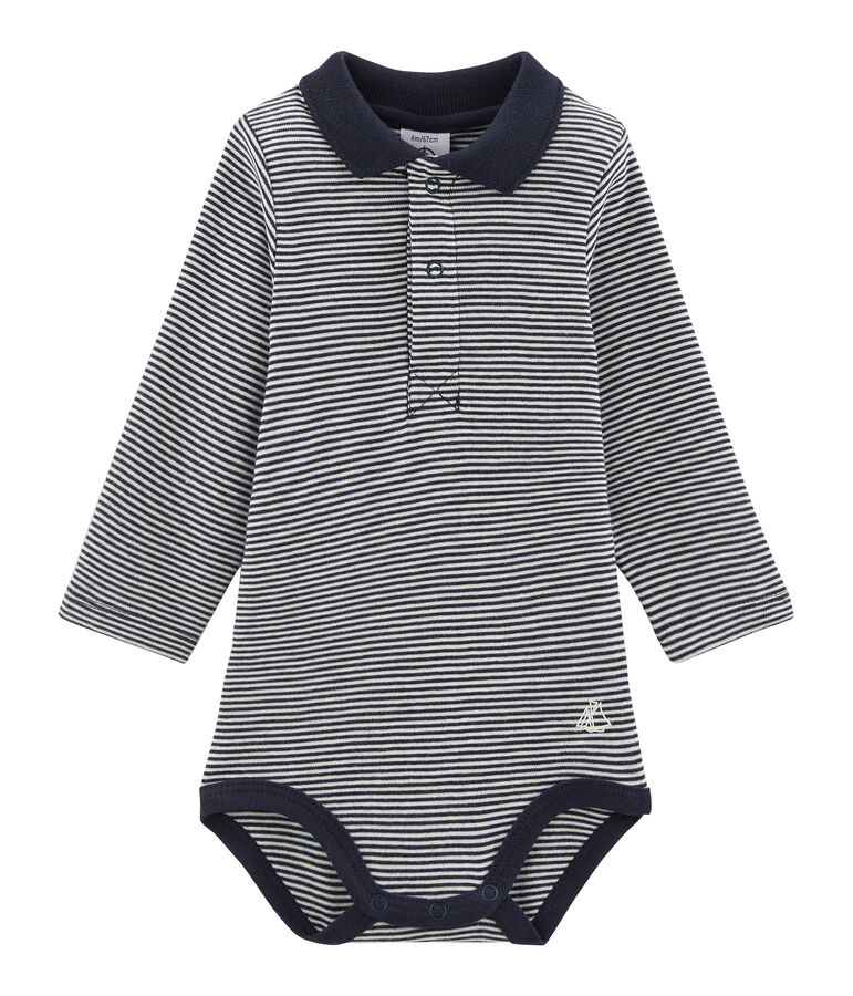 Baby Boys' Long-Sleeved Polo Shirt with Collar blue/white