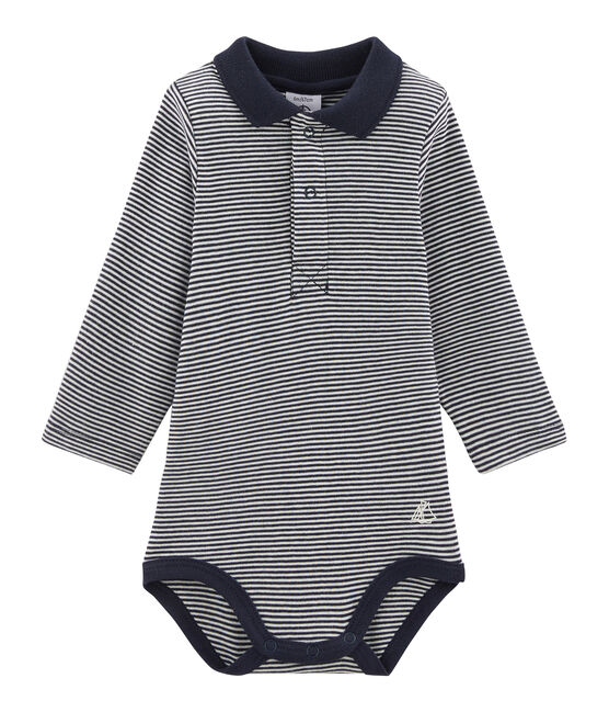 Baby Boys' Long-Sleeved Polo Shirt with Collar SMOKING blue/LAIT white