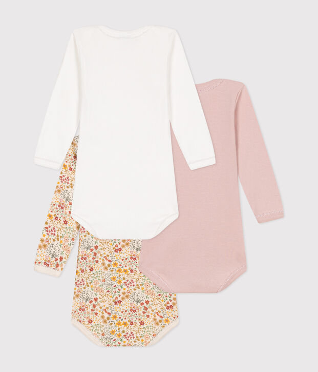 Babies' long-sleeved floral print cotton bodysuits - 3-pack multicolor