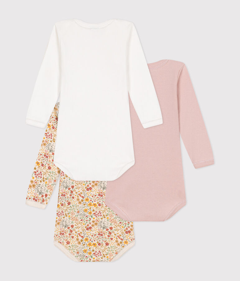 Babies' long-sleeved floral print cotton bodysuits - 3-pack multicolor