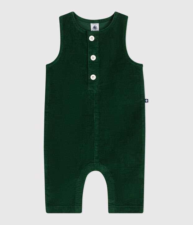Babies' plain long corduroy jumpsuit green