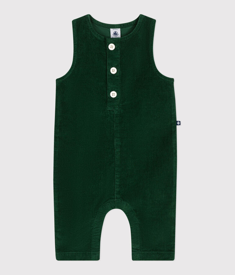 Babies' plain long corduroy jumpsuit green