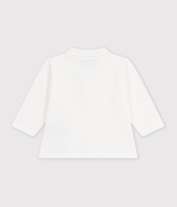 Babies' long-sleeved plain cotton polo shirt white