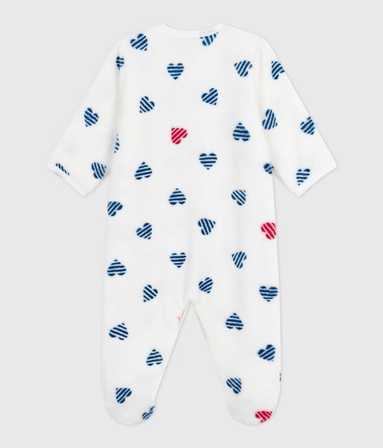 Babies' winter onesie in heart-print fleece MARSHMALLOW white/MULTICO white