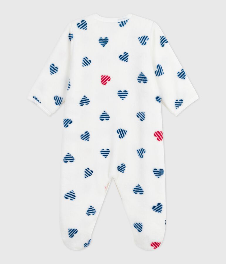 Babies' winter onesie in heart-print fleece white/multicolor