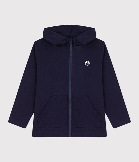 Children's plain zip-up cotton hoodie SMOKING blue
