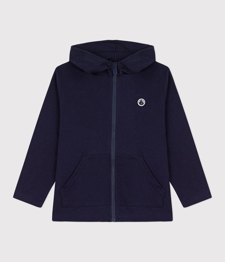 Children's plain zip-up cotton hoodie blue