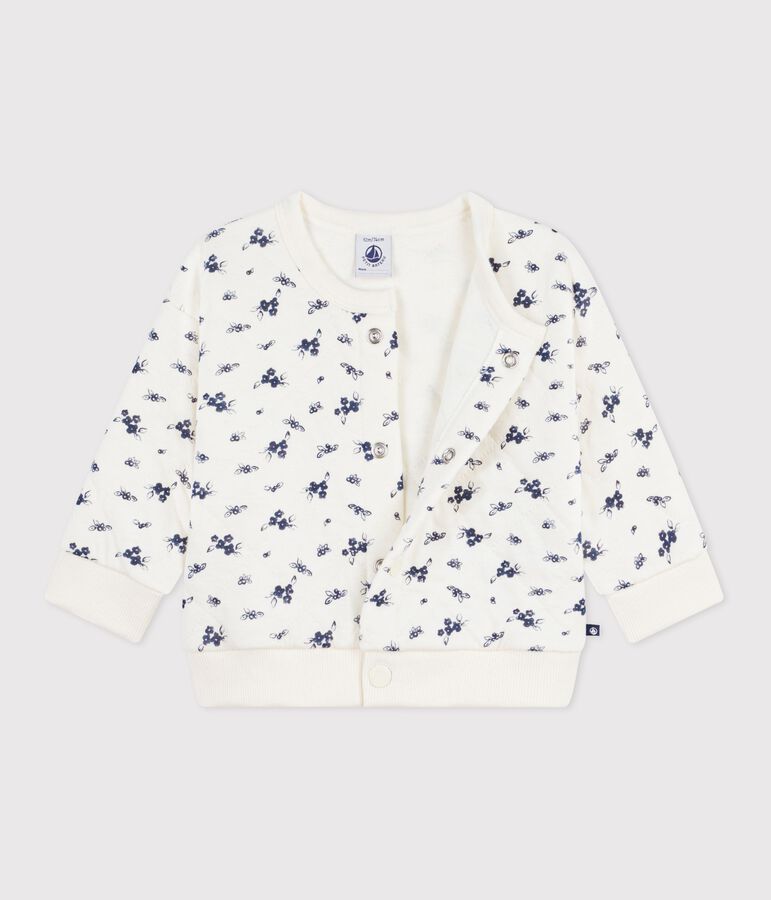 Babies' floral-print cotton cardigan Ecru/blue