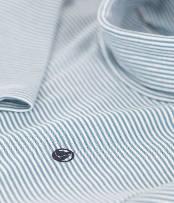 Children's Unisex Stripy Cotton Polo Neck ROVER blue/MARSHMALLOW white