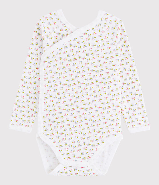 Baby Girls' Long-Sleeved Wrapover Bodysuit MARSHMALLOW white/MULTICO white