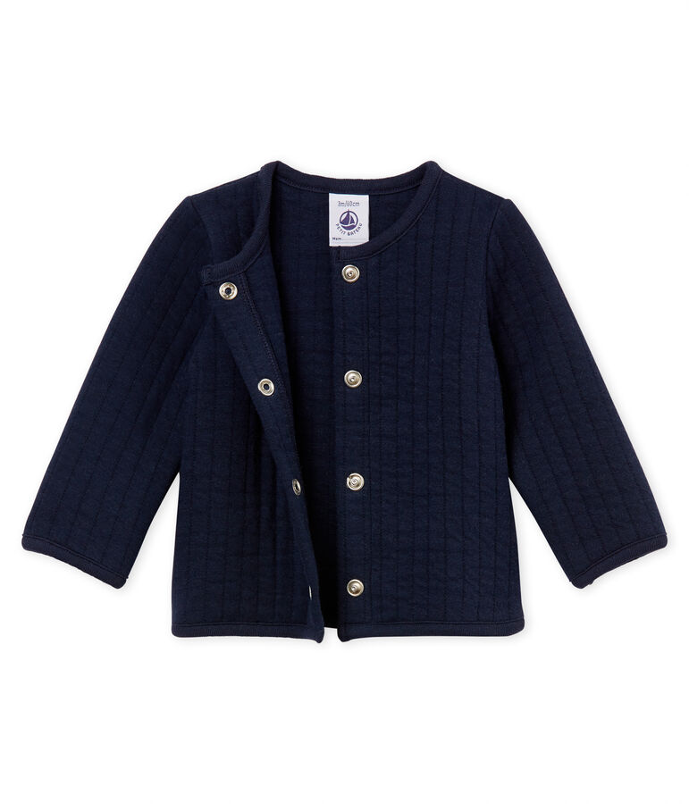 Baby girls' cardigan in quilted tube knit blue