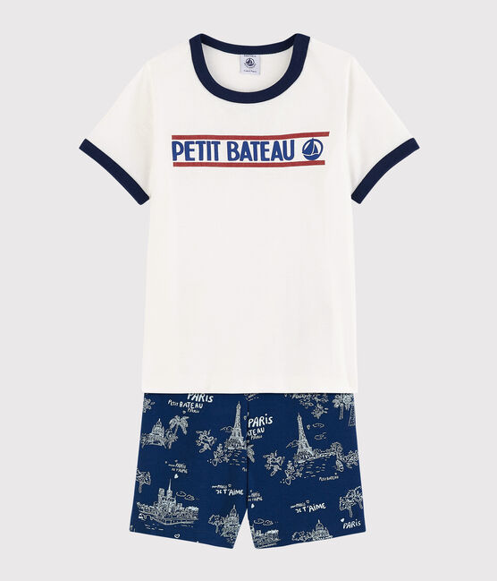 Boys' Toile de Jouy Paris Cotton Short Pyjamas MEDIEVAL blue/MULTICO white