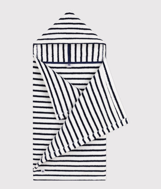Babies' Striped Terry Bath Cape LAIT white/MEDIEVAL blue
