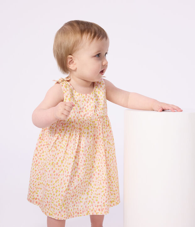 Babies' sleeveless printed cotton dress white/multicolor