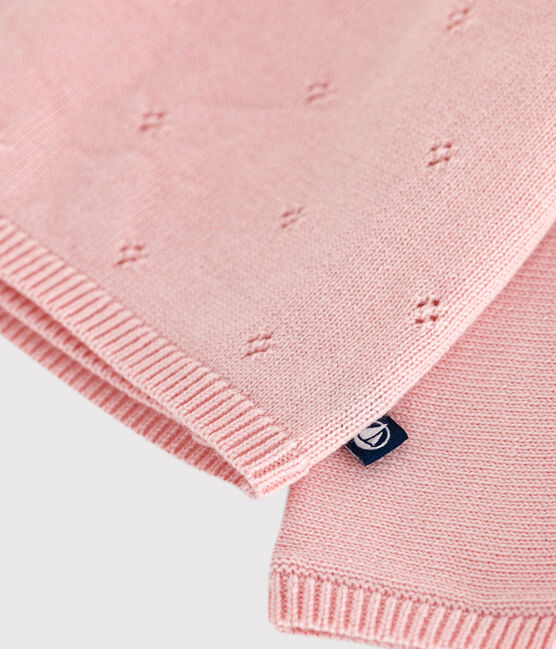 Babies' wool and cotton openwork knit wrapover top JOLI pink